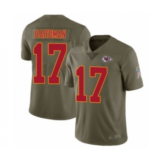 Men's Kansas City Chiefs 17 Mecole Hardman Limited Olive 2017 Salute to Service Football Jersey