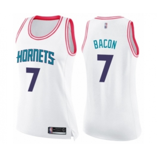 Women's Charlotte Hornets 7 Dwayne Bacon Swingman White Pink Fashion Basketball Jersey