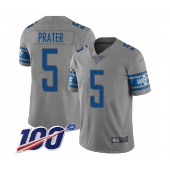 Men's Detroit Lions 5 Matt Prater Limited Gray Inverted Legend 100th Season Football Jersey