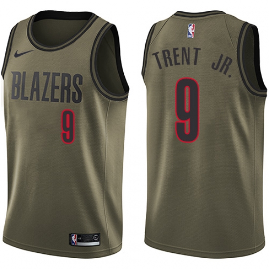 Men's Nike Portland Trail Blazers 9 Gary Trent Jr. Swingman Green Salute to Service NBA Jersey