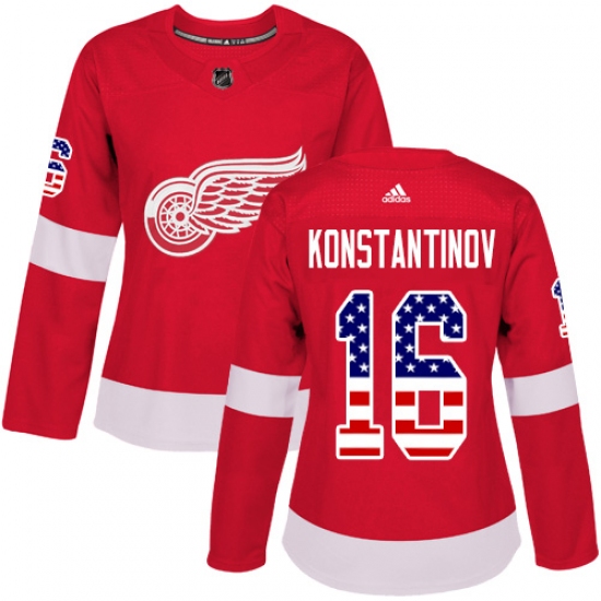 Women's Adidas Detroit Red Wings 16 Vladimir Konstantinov Authentic Red USA Flag Fashion NHL Jersey