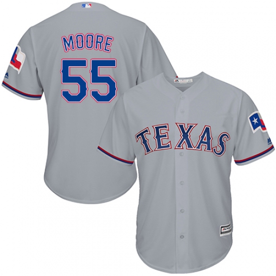 Youth Majestic Texas Rangers 55 Matt Moore Replica Grey Road Cool Base MLB Jersey