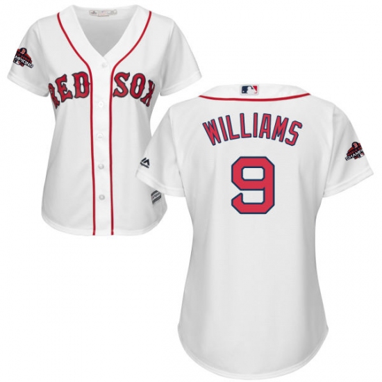 Women's Majestic Boston Red Sox 9 Ted Williams Authentic White Home 2018 World Series Champions MLB Jersey