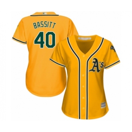 Women's Oakland Athletics 40 Chris Bassitt Authentic Gold Alternate 2 Cool Base Baseball Player Jersey