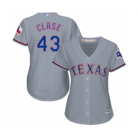 Women's Texas Rangers 43 Emmanuel Clase Authentic Grey Road Cool Base Baseball Player Jersey