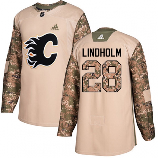 Men's Adidas Calgary Flames 28 Elias Lindholm Camo Authentic 2017 Veterans Day Stitched NHL Jersey