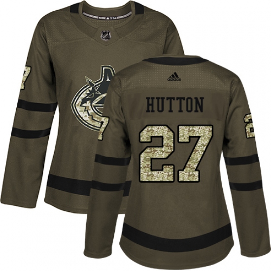 Women's Adidas Vancouver Canucks 27 Ben Hutton Authentic Green Salute to Service NHL Jersey