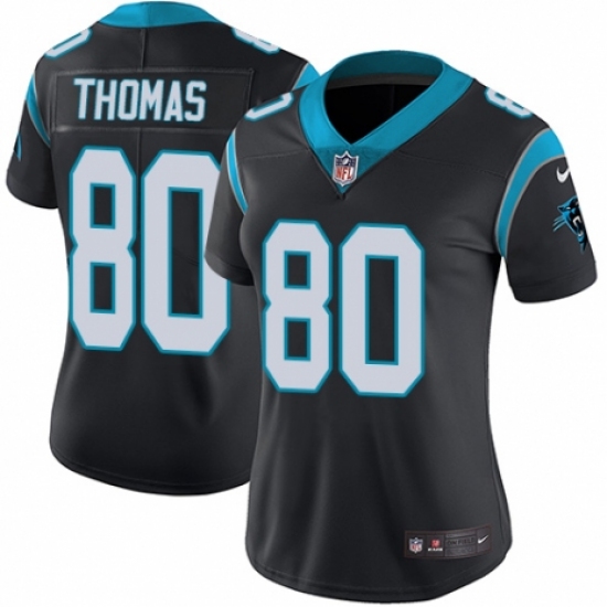 Women's Nike Carolina Panthers 80 Ian Thomas Black Team Color Vapor Untouchable Limited Player NFL Jersey