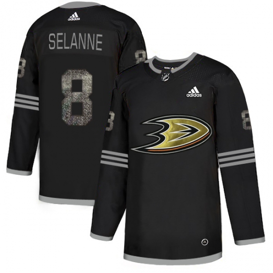 Men's Adidas Anaheim Ducks 8 Teemu Selanne Black Authentic Classic Stitched NHL Jersey