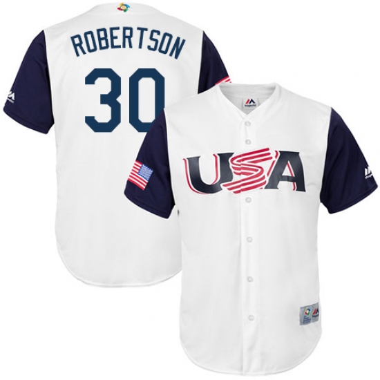 Men's USA Baseball Majestic 30 David Robertson White 2017 World Baseball Classic Replica Team Jersey