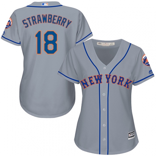 Women's Majestic New York Mets 18 Darryl Strawberry Authentic Grey Road Cool Base MLB Jersey