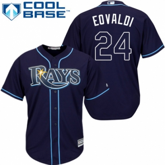 Youth Majestic Tampa Bay Rays 24 Nathan Eovaldi Replica Navy Blue Alternate Cool Base MLB Jersey