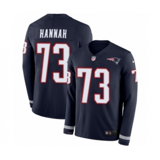 Youth Nike New England Patriots 73 John Hannah Limited Navy Blue Therma Long Sleeve NFL Jersey