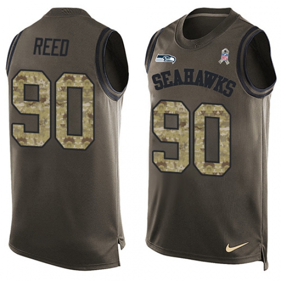 Men's Nike Seattle Seahawks 90 Jarran Reed Limited Green Salute to Service Tank Top NFL Jersey