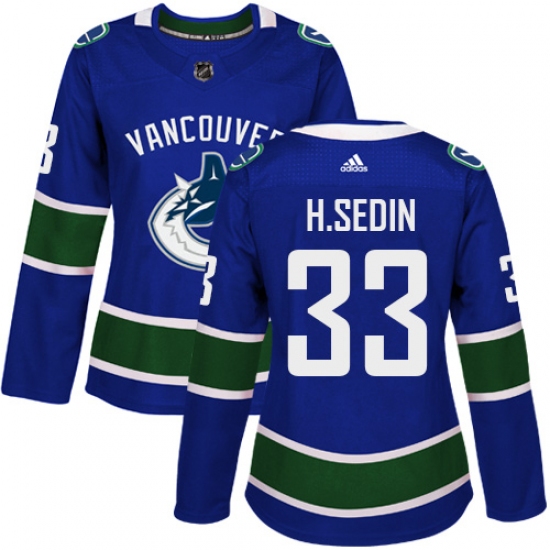 Women's Adidas Vancouver Canucks 33 Henrik Sedin Premier Blue Home NHL Jersey