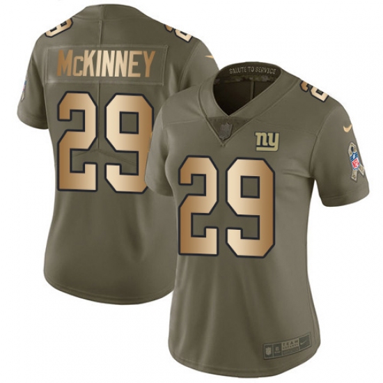 Women's New York Giants 29 Xavier McKinney Olive Gold Stitched Limited 2017 Salute To Service Jersey