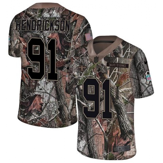 Men's Nike New Orleans Saints 91 Trey Hendrickson Camo Rush Realtree Limited NFL Jersey