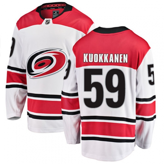 Men's Carolina Hurricanes 59 Janne Kuokkanen Fanatics Branded White Away Breakaway NHL Jersey