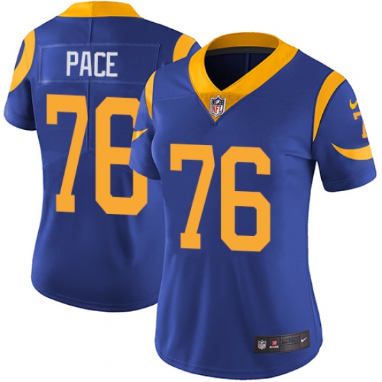 Women's Nike Los Angeles Rams 76 Orlando Pace Royal Blue Alternate Vapor Untouchable Limited Player NFL Jersey
