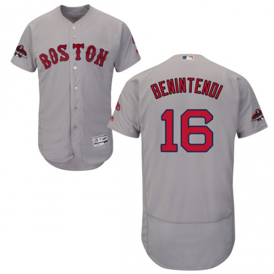 Men's Majestic Boston Red Sox 16 Andrew Benintendi Grey Road Flex Base Authentic Collection 2018 World Series Champions MLB Jersey