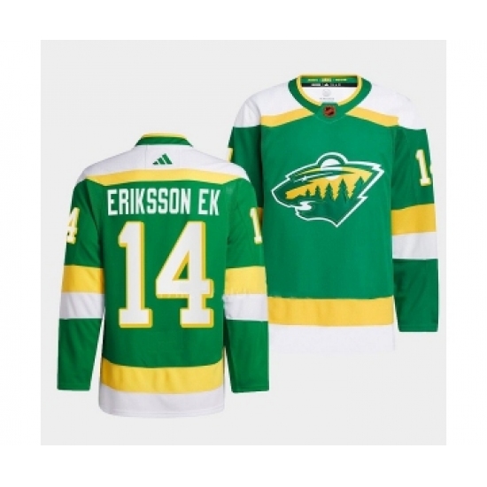 Men's Minnesota Wild 14 Joel Eriksson Ek Green 2022-23 Reverse Retro Stitched Jersey