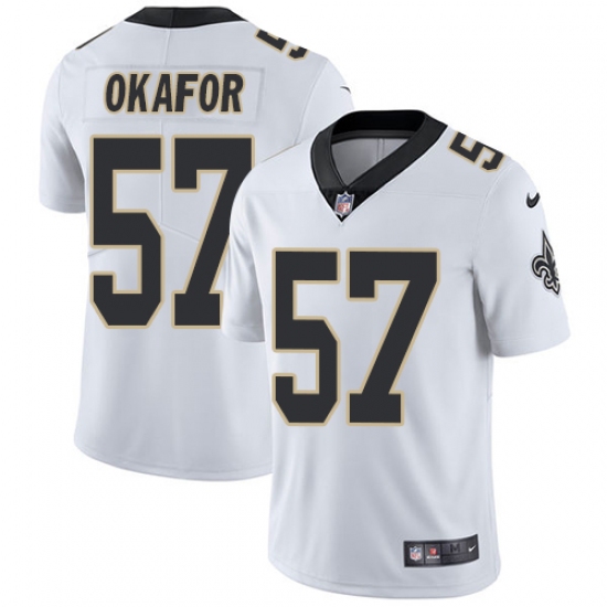 Men's Nike New Orleans Saints 91 Alex Okafor White Vapor Untouchable Limited Player NFL Jersey