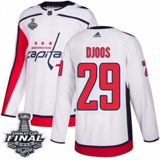 Youth Adidas Washington Capitals 29 Christian Djoos Authentic White Away 2018 Stanley Cup Final NHL Jersey