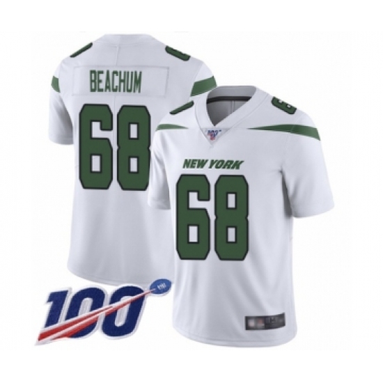 Men's New York Jets 68 Kelvin Beachum White Vapor Untouchable Limited Player 100th Season Football Jersey