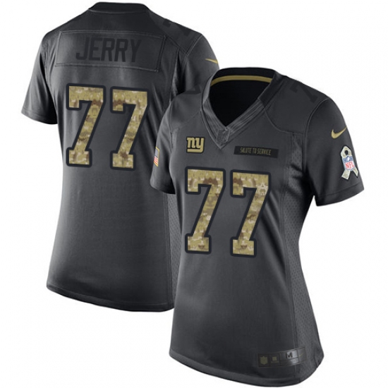 Women's Nike New York Giants 77 John Jerry Limited Black 2016 Salute to Service NFL Jersey