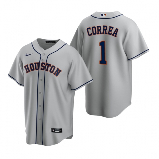 Men's Nike Houston Astros 1 Carlos Correa Gray Road Stitched Baseball Jersey