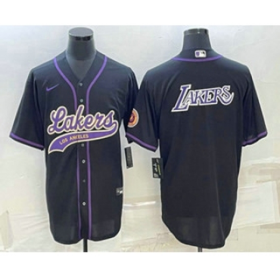 Men's Los Angeles Lakers Black Big Logo Cool Base Stitched Baseball Jersey