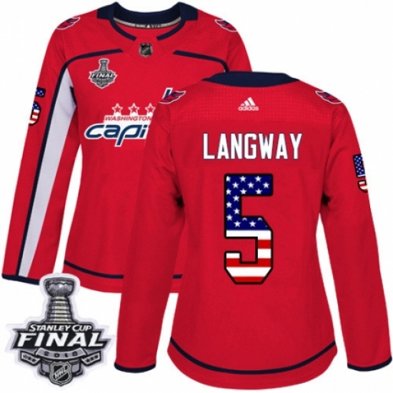 Women's Adidas Washington Capitals 5 Rod Langway Authentic Red USA Flag Fashion 2018 Stanley Cup Final NHL Jersey