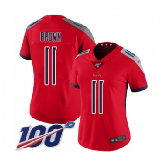 Women's Tennessee Titans 11 A.J. Brown Limited Red Inverted Legend 100th Season Football Jersey