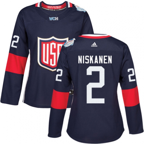 Women's Adidas Team USA 2 Matt Niskanen Premier Navy Blue Away 2016 World Cup Hockey Jersey