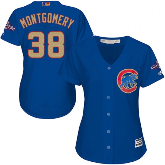 Women's Majestic Chicago Cubs 38 Mike Montgomery Authentic Royal Blue 2017 Gold Champion MLB Jersey