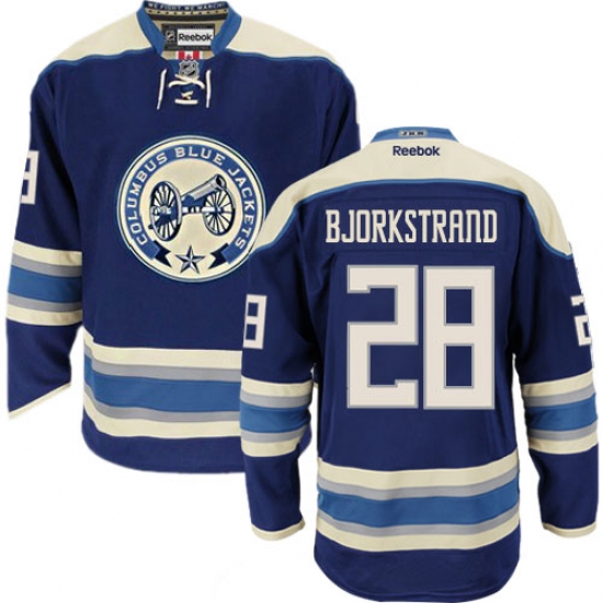 Women's Reebok Columbus Blue Jackets 28 Oliver Bjorkstrand Premier Navy Blue Third NHL Jersey