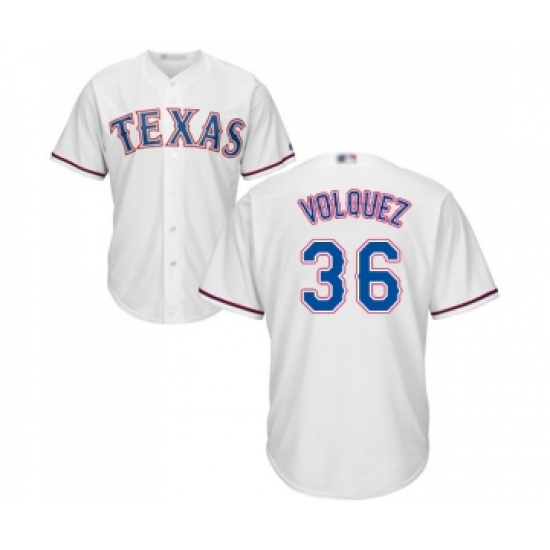 Men's Texas Rangers 36 Edinson Volquez Replica White Home Cool Base Baseball Jersey