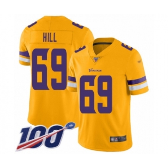 Men's Minnesota Vikings 69 Rashod Hill Limited Gold Inverted Legend 100th Season Football Jersey