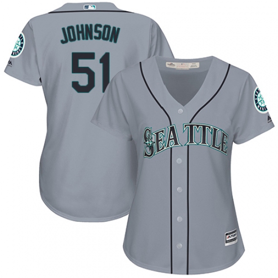 Women's Majestic Seattle Mariners 51 Randy Johnson Replica Grey Road Cool Base MLB Jersey