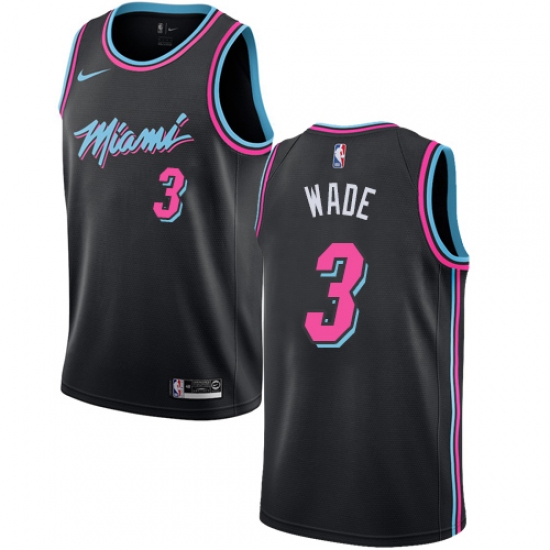 Men's Nike Miami Heat 3 Dwyane Wade Swingman Black NBA Jersey - City Edition