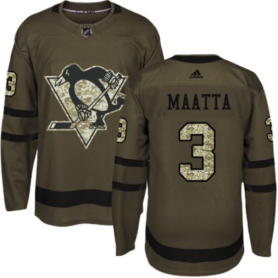 Youth Reebok Pittsburgh Penguins 3 Olli Maatta Authentic Green Salute to Service NHL Jersey