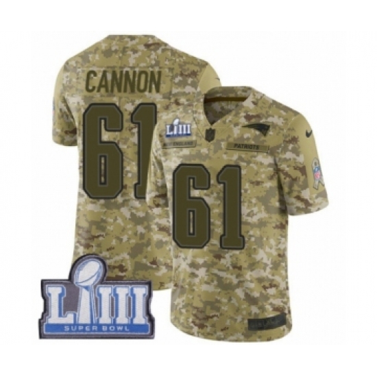 Men's Nike New England Patriots 61 Marcus Cannon Limited Camo 2018 Salute to Service Super Bowl LIII Bound NFL Jersey