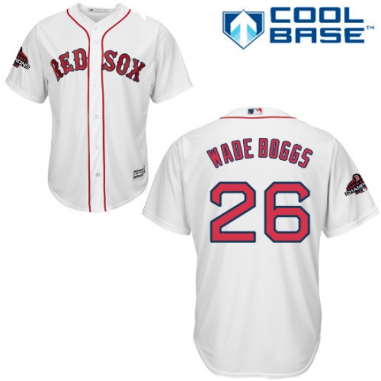 Youth Majestic Boston Red Sox 26 Wade Boggs Authentic White Home Cool Base 2018 World Series Champions MLB Jersey