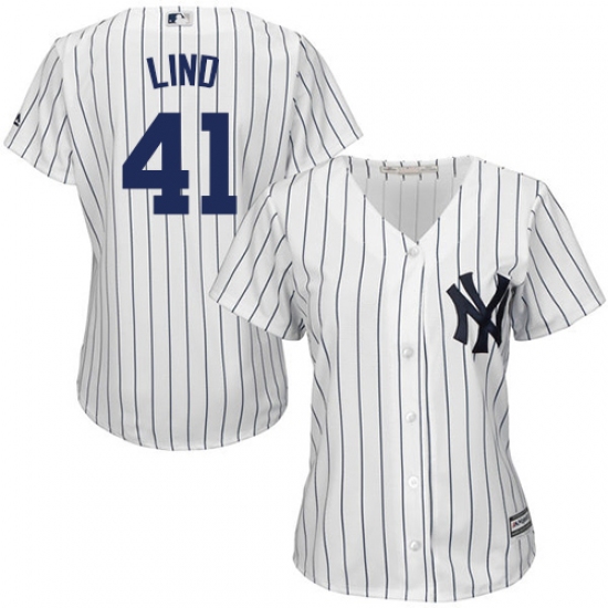 Women's Majestic New York Yankees 41 Adam Lind Replica White Home MLB Jersey