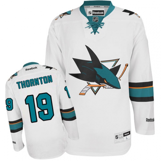 Men's Reebok San Jose Sharks 19 Joe Thornton Authentic White Away NHL Jersey