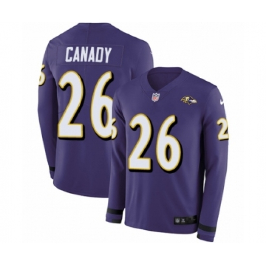 Youth Nike Baltimore Ravens 26 Maurice Canady Limited Purple Therma Long Sleeve NFL Jersey