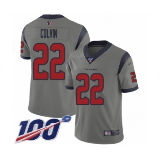 Men's Houston Texans 22 Aaron Colvin Limited Gray Inverted Legend 100th Season Football Jersey