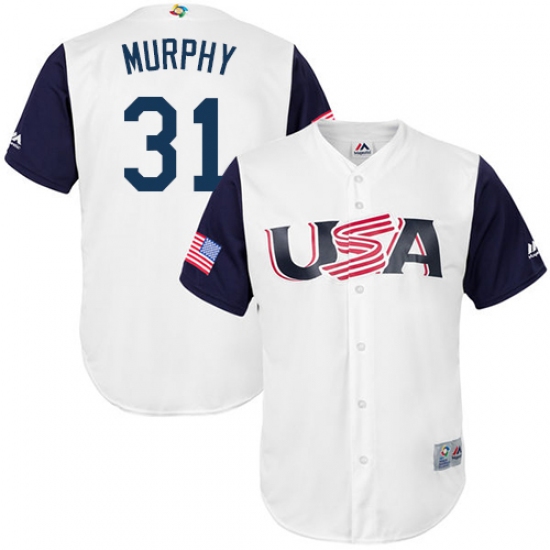 Youth USA Baseball Majestic 31 Daniel Murphy White 2017 World Baseball Classic Replica Team Jersey