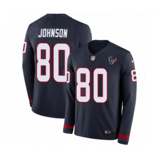 Men's Nike Houston Texans 80 Andre Johnson Limited Navy Blue Therma Long Sleeve NFL Jersey