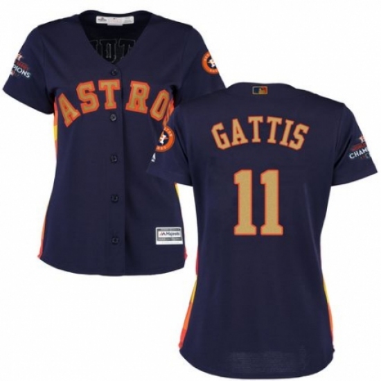 Women's Majestic Houston Astros 11 Evan Gattis Authentic Navy Blue Alternate 2018 Gold Program Cool Base MLB Jersey